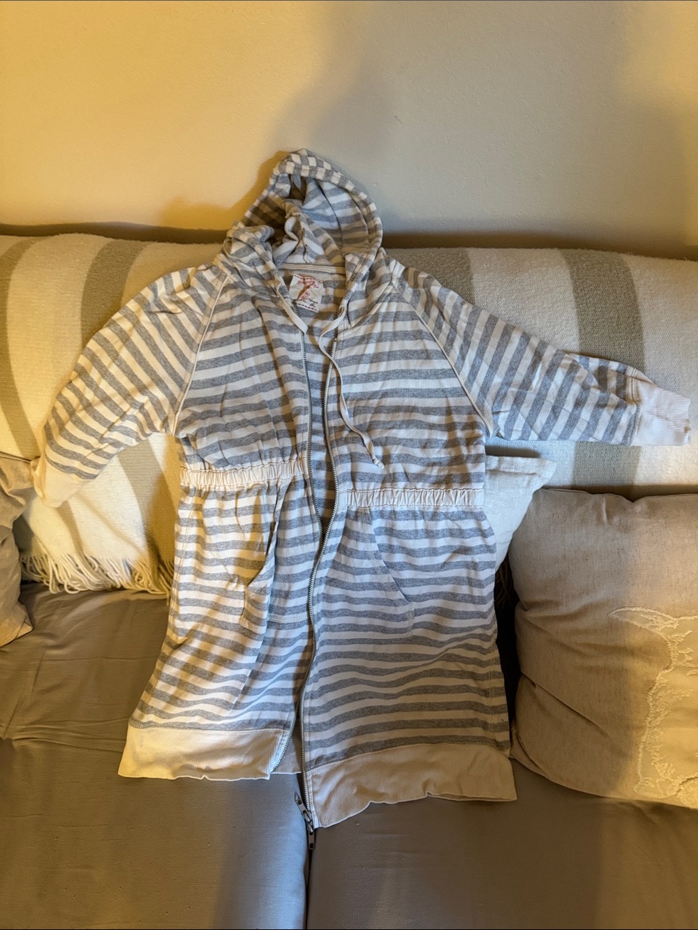 Striped Hooded Zip-Up Jacket - Gray & White